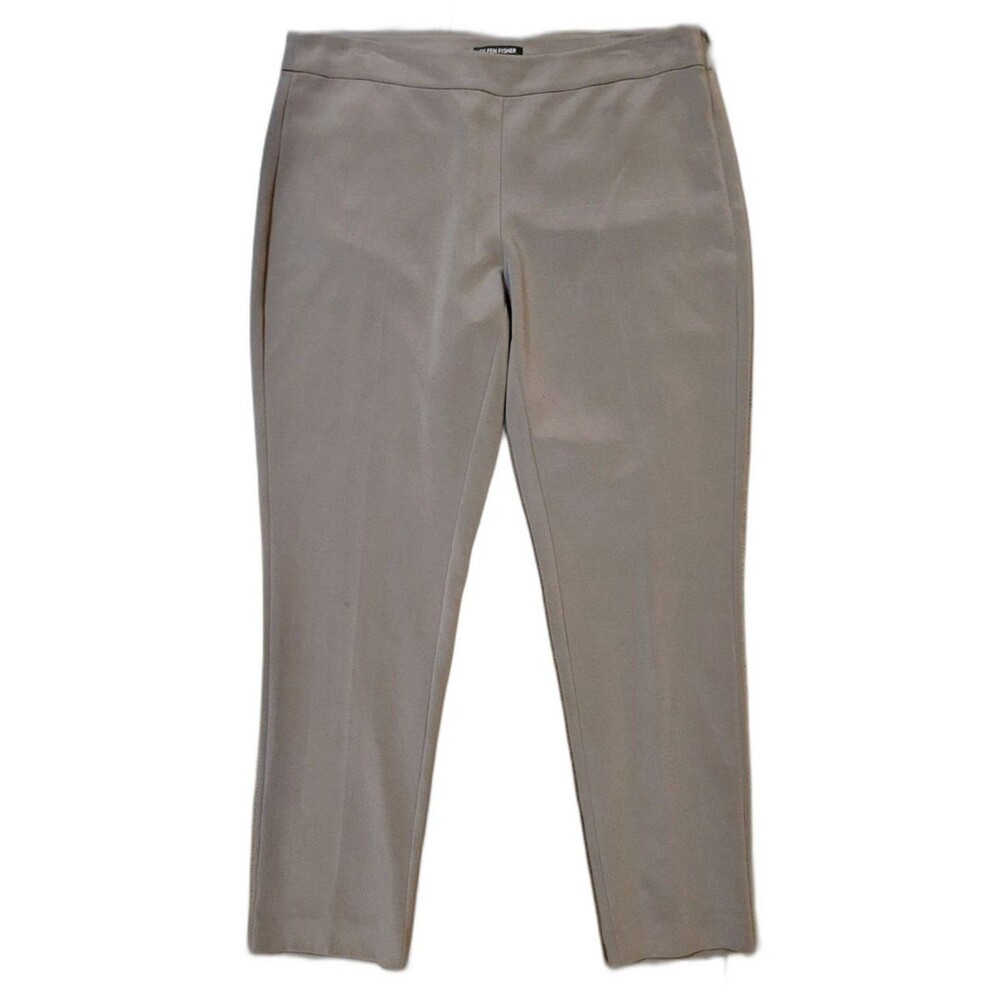 Eileen Fisher Dress Pants Sz 34 Silk Blend Taupe Glossy Sheen Satin Career